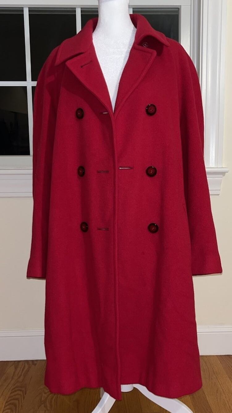 Vintage Regency Pure Cashmere Saks Fifth Avenue Bright Red Long Coat 12 READ